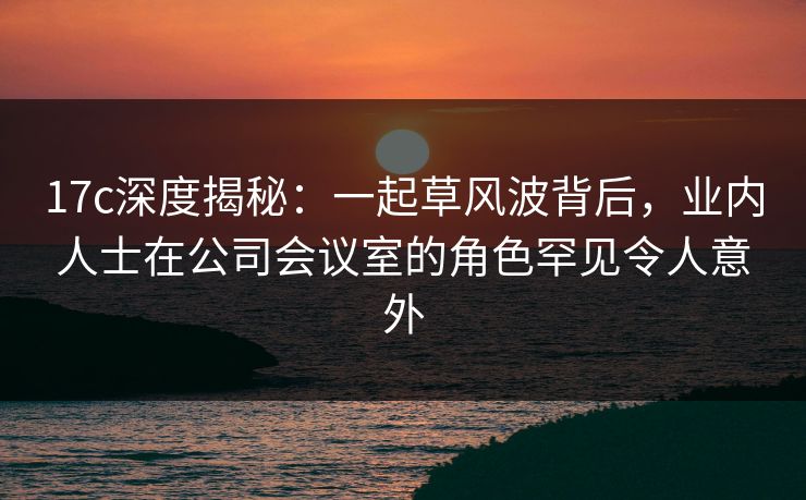 17c深度揭秘：一起草风波背后，业内人士在公司会议室的角色罕见令人意外