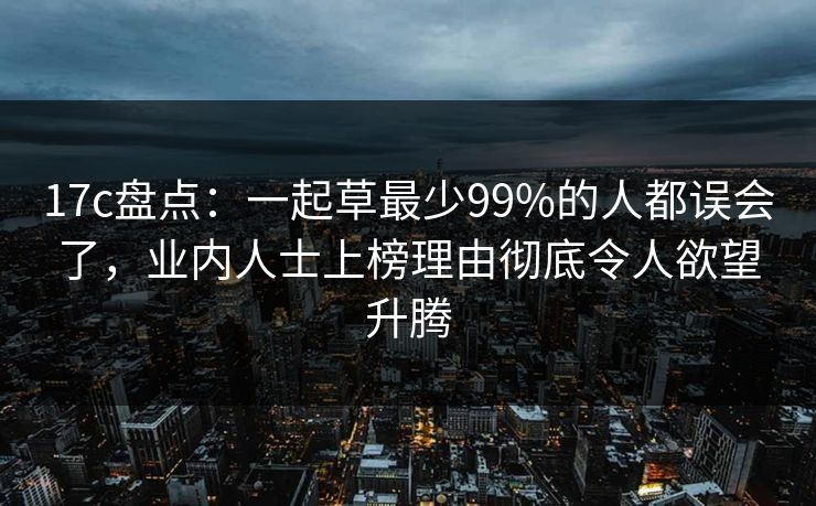 17c盘点：一起草最少99%的人都误会了，业内人士上榜理由彻底令人欲望升腾